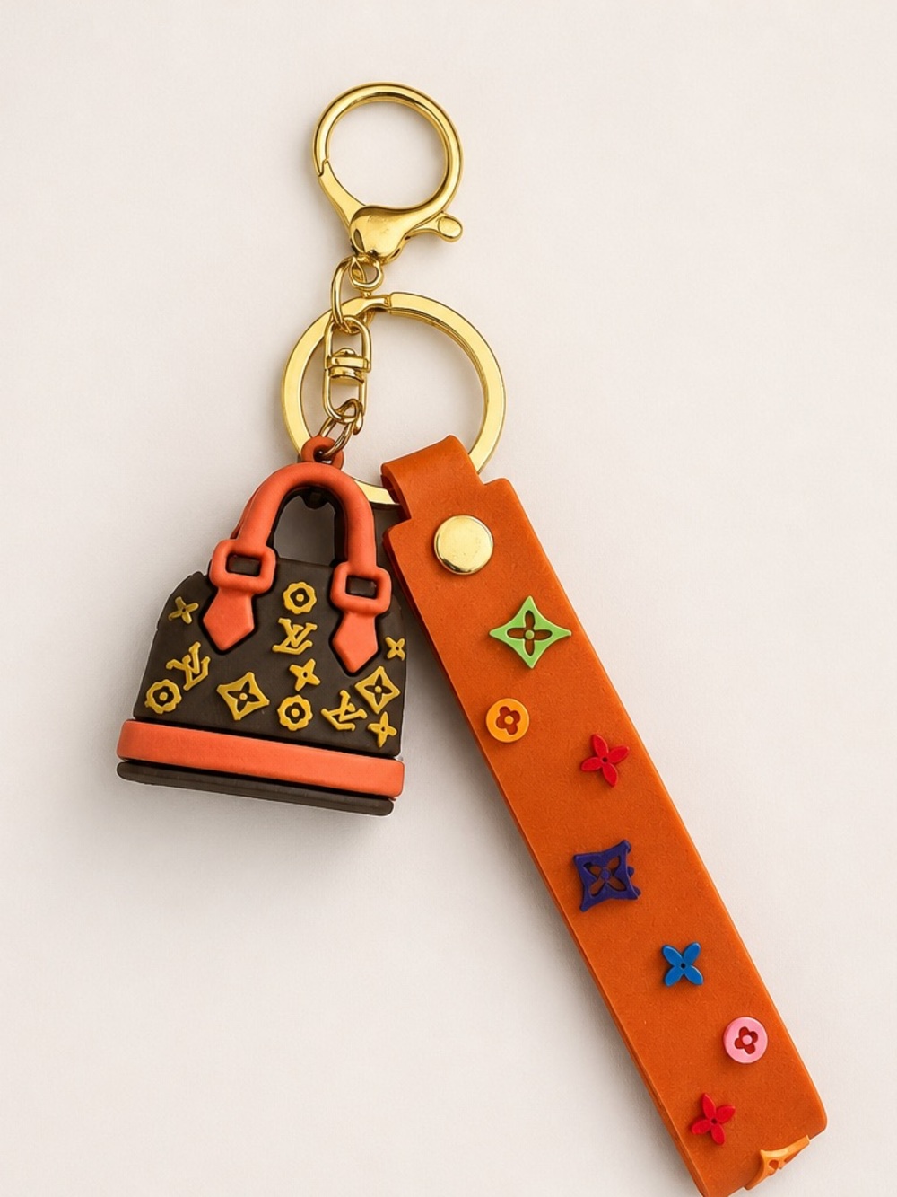 LV  Orange and Brown Monogram Charm Keychain